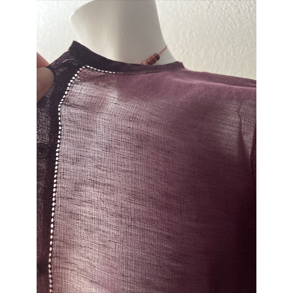 Eileen Fisher Blouse XS Linen silk Button Up Wine Merlot Lightweight Whimsigoth - Picture 14 of 16